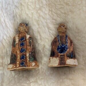 Vertunni Figurines Pair Hand-Painted Glazed Cloaked Characters Signed